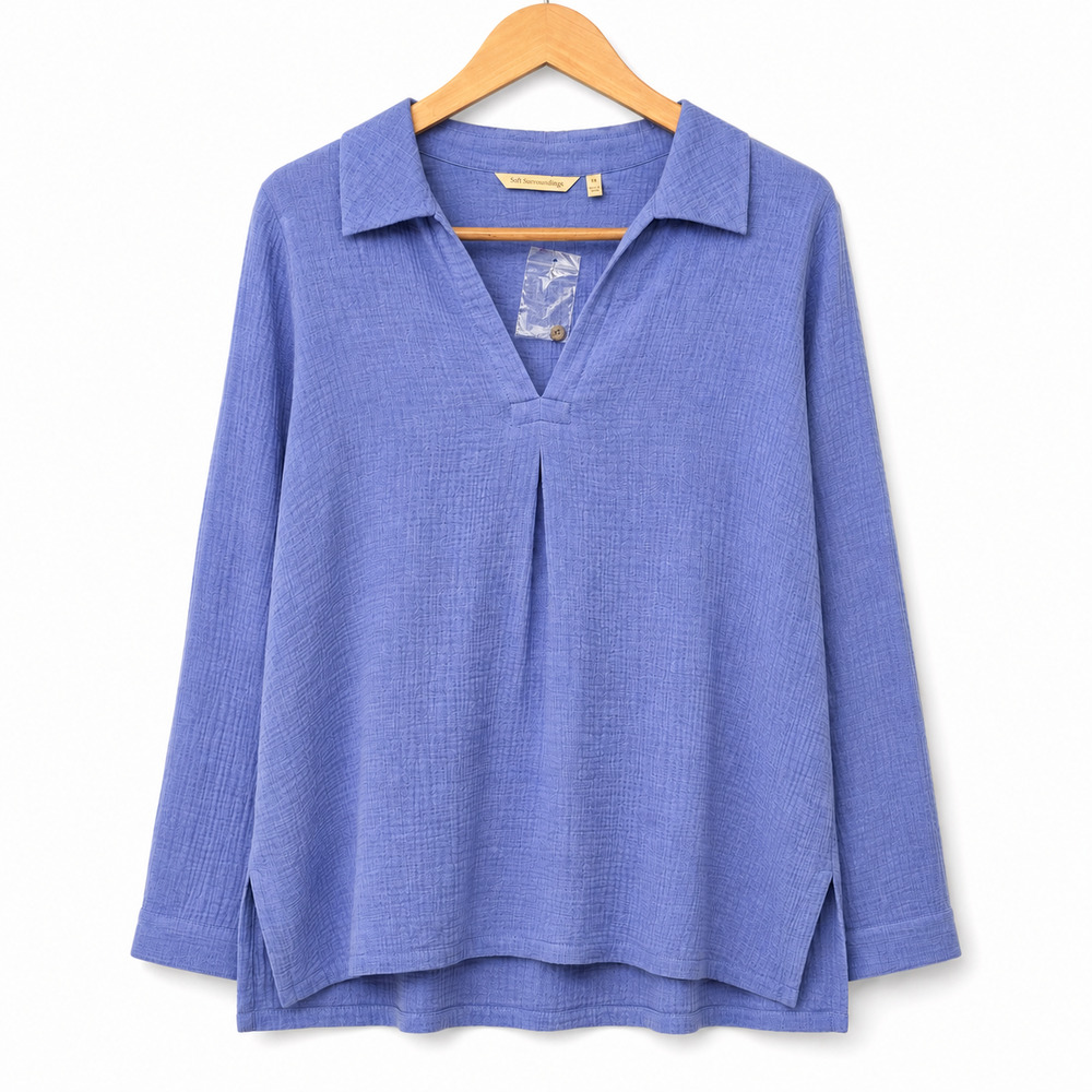 Soft Surroundings Top Womens Plus Size 3X blue 100% Cotton Gauze Coastal NWOT